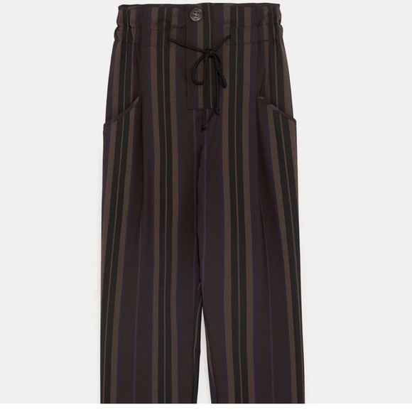 ZARA| High waited draw string striped pants | size large - Picture 4 of 10